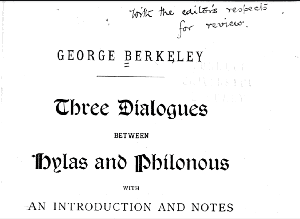 Title page, George Berkeley's Three Dialogues Between Hylas and Philonous